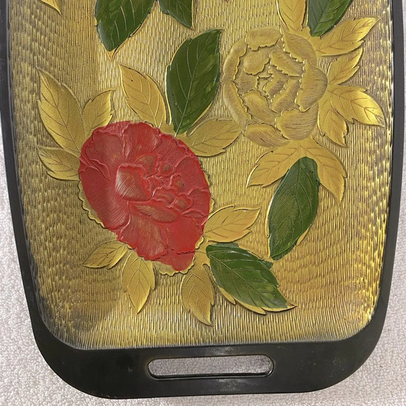 Vintage Nasco Lacquerware Textured Peony Serving Tray - Picture 5 of 13